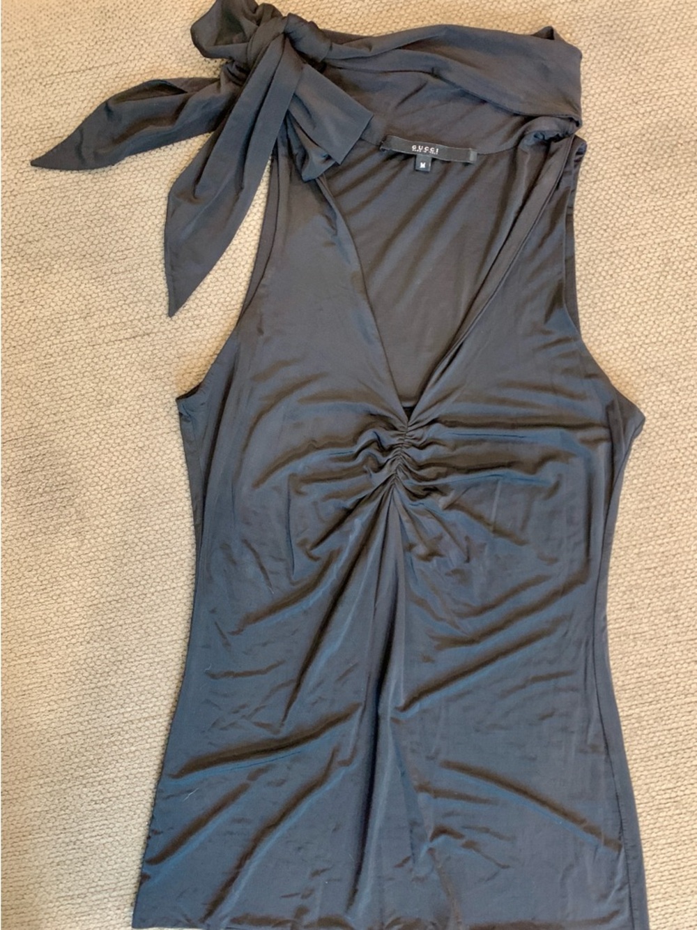 Gucci Black Sleeveless V-Neck Tie-Neck Camisole